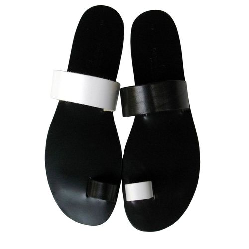 Generic Push In Men's Leather Craft Sandals - White, Black - Shop and Go